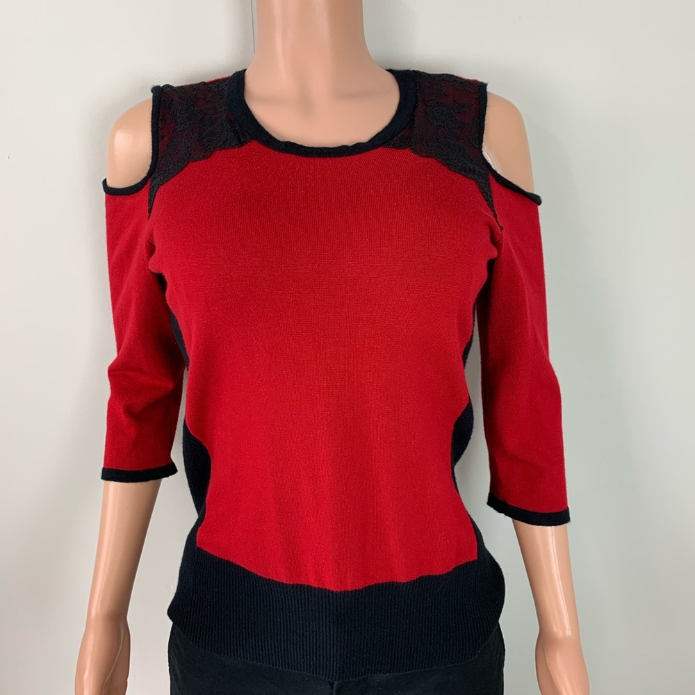 BY & BY  Womens Black & Red  Stretch Top Blouse